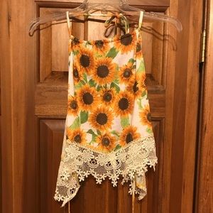 Sunflower & lace halter top